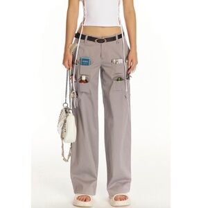 The Kript Dolls Kill Mateo Low Waist Wide Leg Grey Cargo Pants Ten Pockets XS